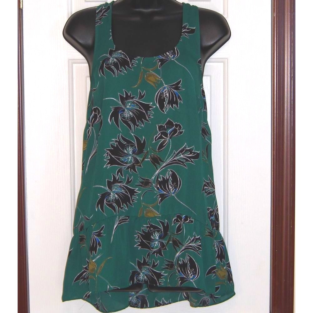 CABi Green Floral Sleeveless Tank Top Blouse Black Abstract Print Size‎ S